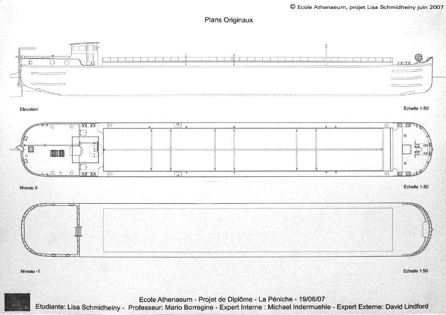 Plan d'une péniche Freycinet actuelle