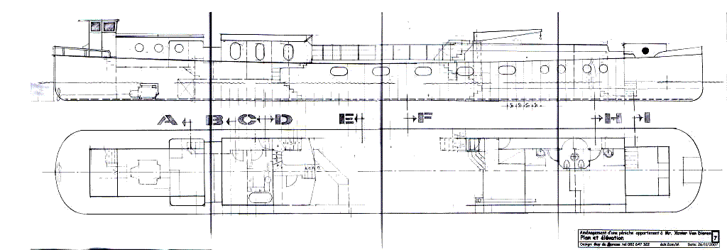Plan d'une péniche aménagée en séminaire